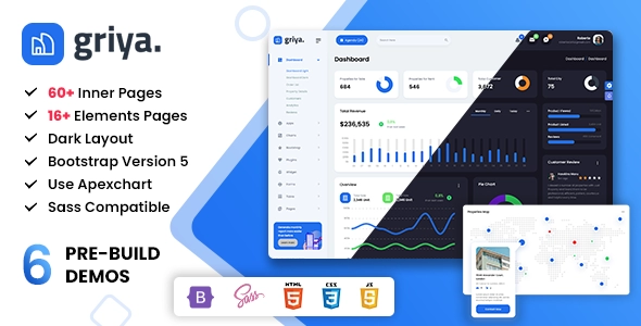 Griya - 房地产管理和仪表板 Bootstrap 5 模板