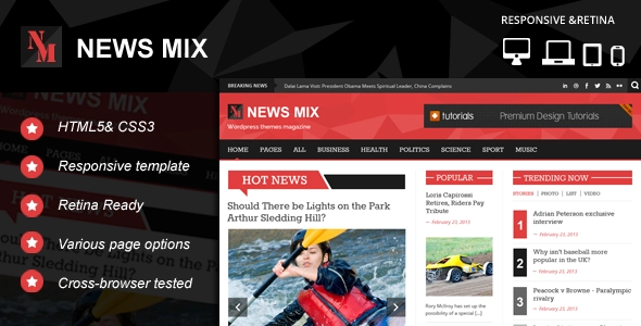 Modello di sito Web HTML 5 reattivo di News Mix