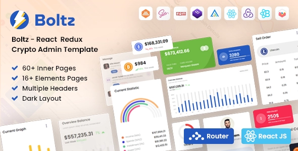 Boltz - React Crypto 管理者およびダッシュボード テンプレート
