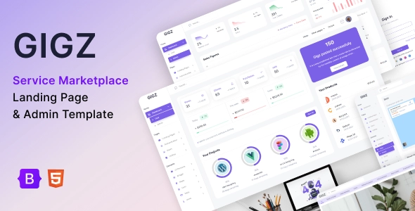 ギグズ | HTML および VueJs サービス マーケットプレイスのランディング ページと管理テンプレート