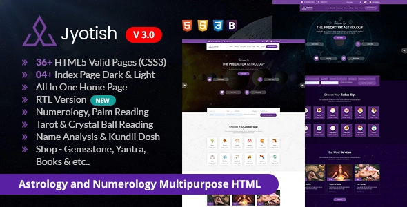 Jyotish - HTML-шаблон астрологии и нумерологии