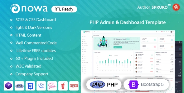 Nowa - Modello di amministrazione e dashboard PHP