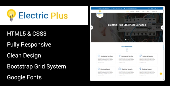 Electric Plus - نموذج استجابة HTML5 لخدمات الكهرباء