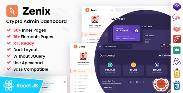 Zenix - Dashboard di amministrazione di React Redux Crypto