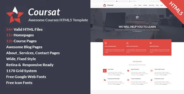 Coursat — адаптивный HTML5-шаблон сайта курса