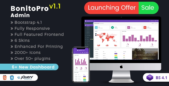 Bonito Pro - Bootstrap 4 Modelli di amministrazione e dashboard per app Web