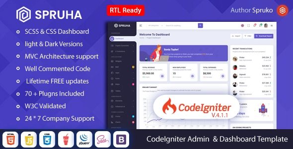 Spruha - Codeigniter ダッシュボード テンプレート