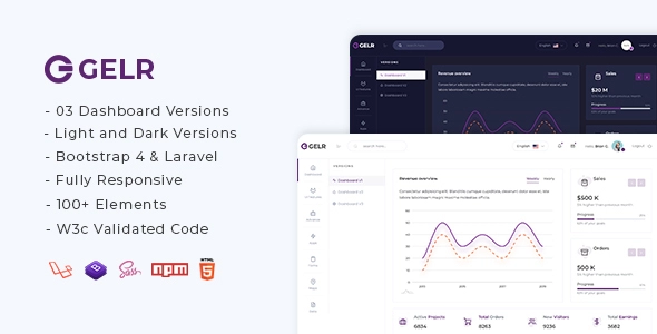 Gelr - Bootstrap 4 + Laravel スターター キット管理ダッシュボード テンプレート